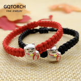 999 Silver Lucky Cat Charm Bracelet Money Amulet Red Rope Tibetan Knots