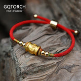 999 Silver Six Words OM Charm Bracelet Red Rope Buddhist Jewelry