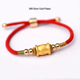 999 Silver Six Words OM Charm Bracelet Red Rope Buddhist Jewelry