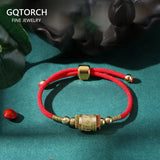 999 Silver Six Words OM Charm Bracelet Red Rope Buddhist Jewelry