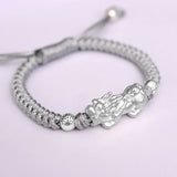 Sterling Silver 3D Brave Troops Bracelets for Men Hand Woven Lucky Red Rope