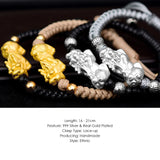 Sterling Silver 3D Brave Troops Bracelets for Men Hand Woven Lucky Red Rope