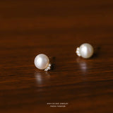 Sterling Silver Zircon Pearl Stud Earrings for Women