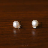 Sterling Silver Zircon Pearl Stud Earrings for Women