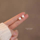 Sterling Silver Zircon Pearl Stud Earrings for Women
