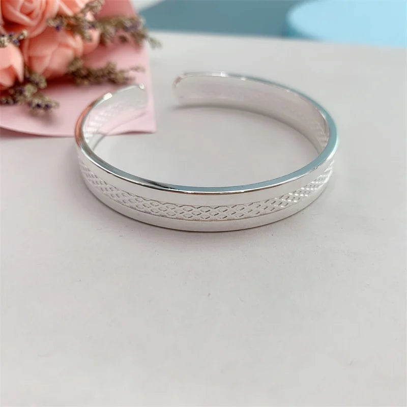 Sterling Silver Cuffs Bracelet Adjustable Retro Design