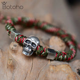 Sterling Silver Skull Men Bracelet Skeleton Charm Rope Bracelet Men's Jewelry