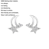 Sterling Silver Star Moon Earrings Zircon Stud Fine Jewelry Accessories