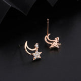 Sterling Silver Star Moon Earrings Zircon Stud Fine Jewelry Accessories