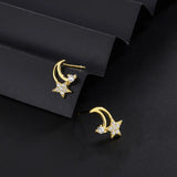 Sterling Silver Star Moon Earrings Zircon Stud Fine Jewelry Accessories