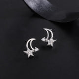 Sterling Silver Star Moon Earrings Zircon Stud Fine Jewelry Accessories