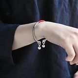 Vintage Bell Pendant Bracelet, Silver Retro Adjustable Small Bracelet