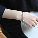 Vintage Bell Pendant Bracelet, Silver Retro Adjustable Small Bracelet