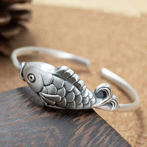 Vintage Silver Fish Bracelet for Children, Ethnic Joker Carp Bracelet