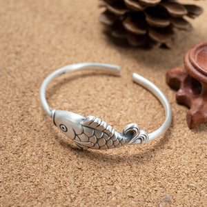 Vintage Silver Fish Bracelet for Children, Ethnic Joker Carp Bracelet