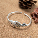 Vintage Silver Fish Bracelet for Children, Ethnic Joker Carp Bracelet