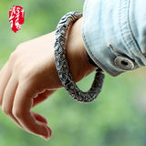 Handcrafted 999 Silver Golden Hoop Bracelet Ethnic Wind
