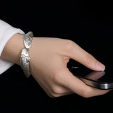 999 Silver Retro Matte Carp Open Bangle