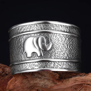999 Silver Elephant Female Bracelet Ethnic Wind Solid Open Mouth