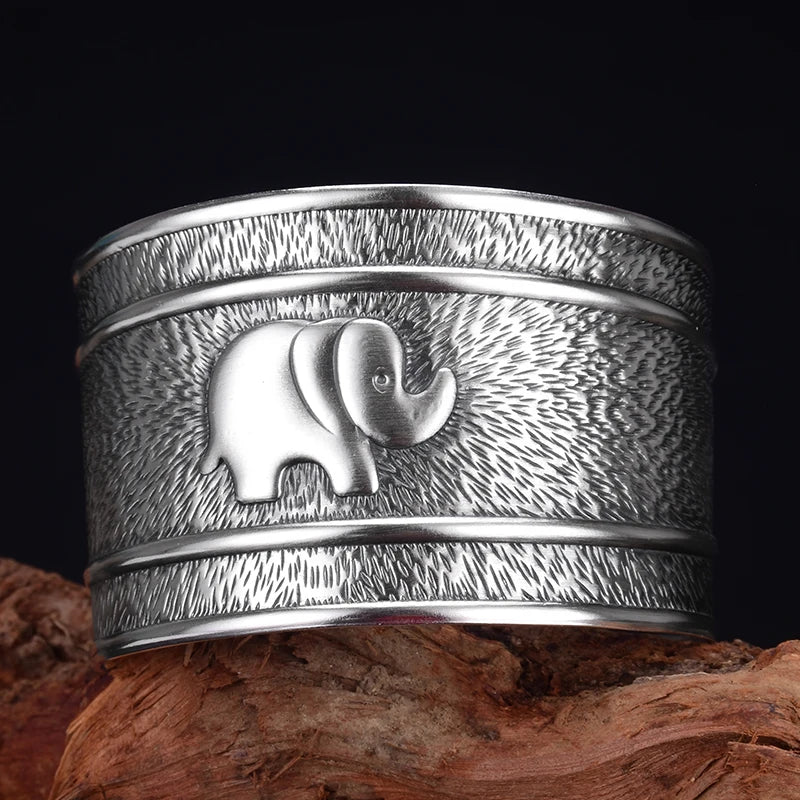 999 Silver Elephant Female Bracelet Ethnic Wind Solid Open Mouth