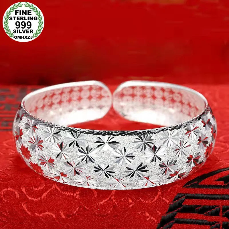 Sterling Silver Gypsophila Bracelet Wide Face Open Bracelet