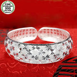 Sterling Silver Gypsophila Bracelet Wide Face Open Bracelet