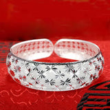 Sterling Silver Gypsophila Bracelet Wide Face Open Bracelet