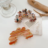 Rainbow Stripe Floral Hair Claw Clip Flower Shape Acetate Shark Claw