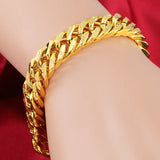 9MM 24K Pure Bracelet for Men Women Chain Bangles Wristband Pulseira Homme