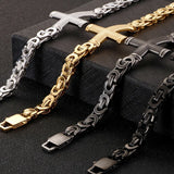 9MM Chain Cross Bracelet Plated Stainless Steel Men's Bracelets