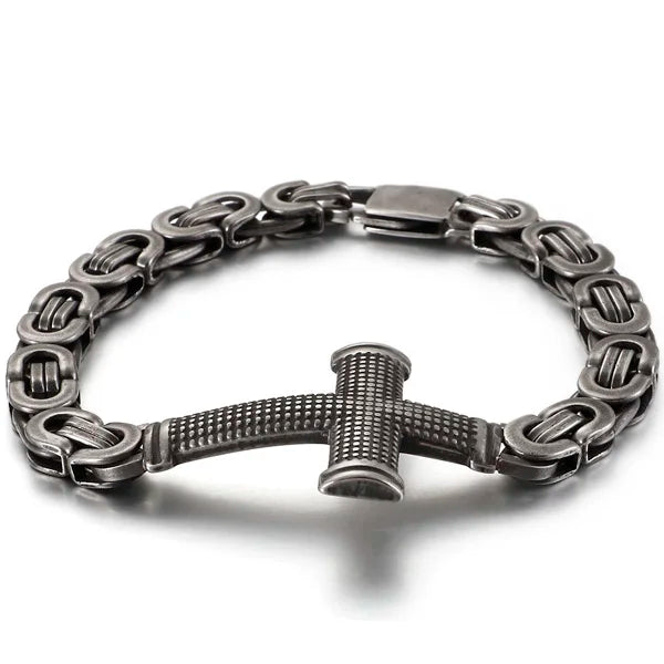 9MM Chain Cross Bracelet Plated Stainless Steel Men's Bracelets