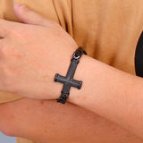 9MM Chain Cross Bracelet Plated Stainless Steel Men's Bracelets