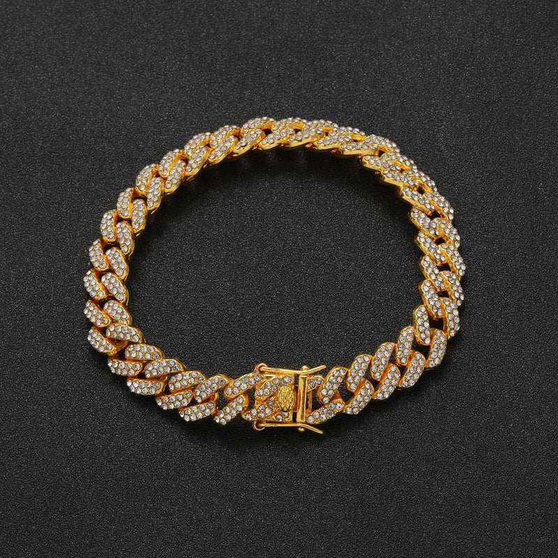 9MM Double Line Crystal Bracelet Men And Women Allloy Cuban Bracelet