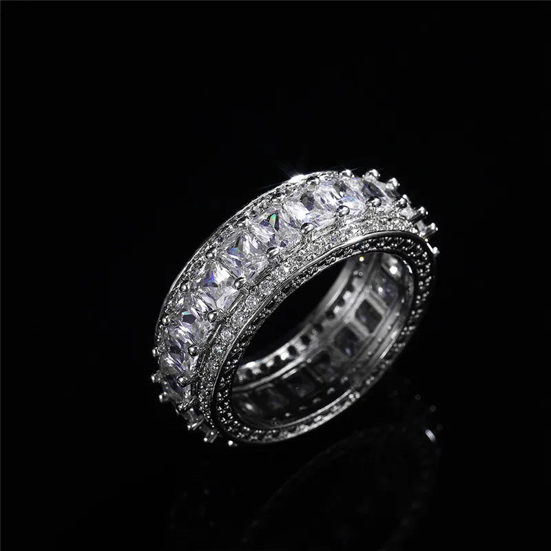 Plated Cubic Zirconia Round Cut Eternity Ring for Women Wedding Band