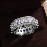Plated Cubic Zirconia Round Cut Eternity Ring for Women Wedding Band
