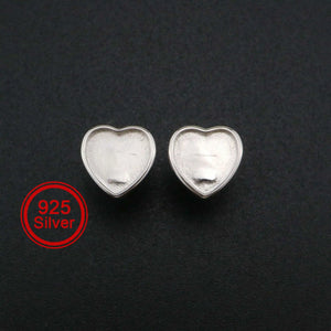 Heart Bezel Stud Earrings 925 Silver DIY Supplies