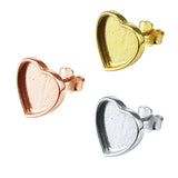 Heart Bezel Stud Earrings 925 Silver DIY Supplies