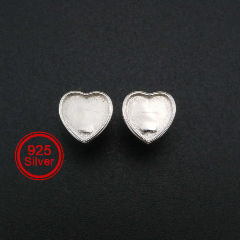Heart Bezel Stud Earrings 925 Silver DIY Supplies
