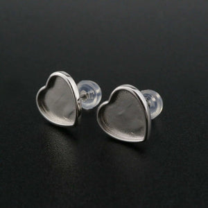 Heart Bezel Stud Earrings 925 Silver DIY Supplies
