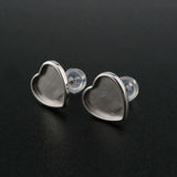 Heart Bezel Stud Earrings 925 Silver DIY Supplies
