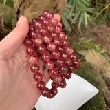 9MM Ice Red Strawberry Quartz Bracelet Round Crystal Beads