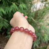 9MM Ice Red Strawberry Quartz Bracelet Round Crystal Beads