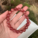 9MM Ice Red Strawberry Quartz Bracelet Round Crystal Beads