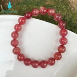 9MM Ice Red Strawberry Quartz Bracelet Round Crystal Beads