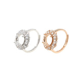 9MM Round Bezel Flower Rose Plated Solid 925 Sterling Silver DIY Adjustable Ring