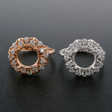 9MM Round Bezel Flower Rose Plated Solid 925 Sterling Silver DIY Adjustable Ring