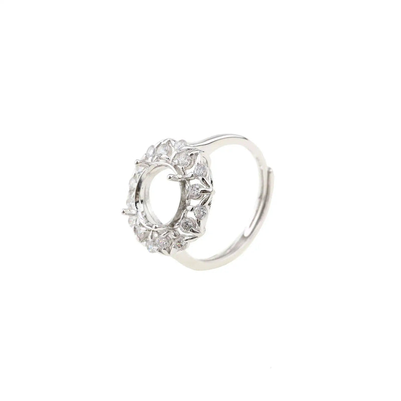 9MM Round Bezel Flower Rose Plated Solid 925 Sterling Silver DIY Adjustable Ring