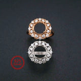 9MM Round Bezel Flower Rose Plated Solid 925 Sterling Silver DIY Adjustable Ring