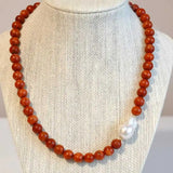 9MM Grass Coral Baroque Pearl Necklace 18 Inches