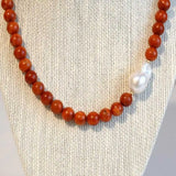 9MM Grass Coral Baroque Pearl Necklace 18 Inches